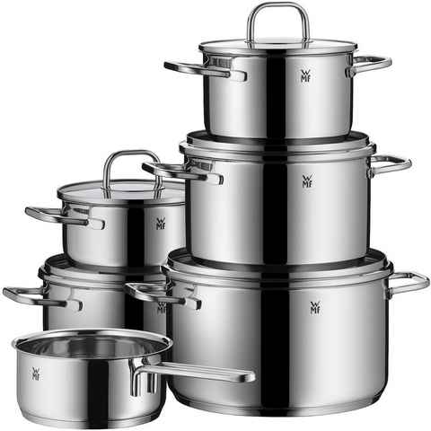 WMF Topf-Set Inspiration, Cromargan® Edelstahl Rostfrei 18/10 (Set, 11-tlg., 1 Bratentopf Ø 16/20cm, 1 Fleischtopf Ø 16/20/24cm, 1 Stieltopf Ø 16cm), Induktion