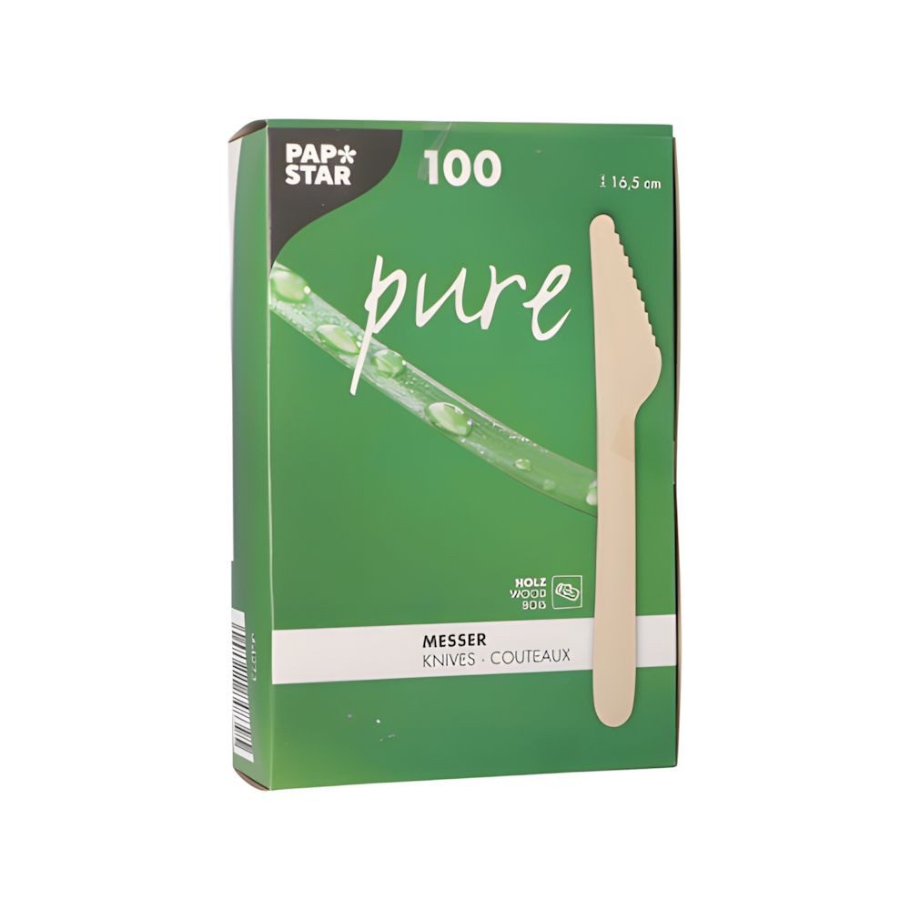 PAPSTAR Einwegmesser Messer, Holz pure 16,5 cm 100 Stk