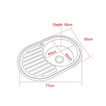 Feel2Home Edelstahlspüle 77CM Edelstahlspüle Rundbecken Einbauspüle Spüle + Ablage Küchenspüle, Rund, 77/50 cm, Anti-Kondensbeschichtung