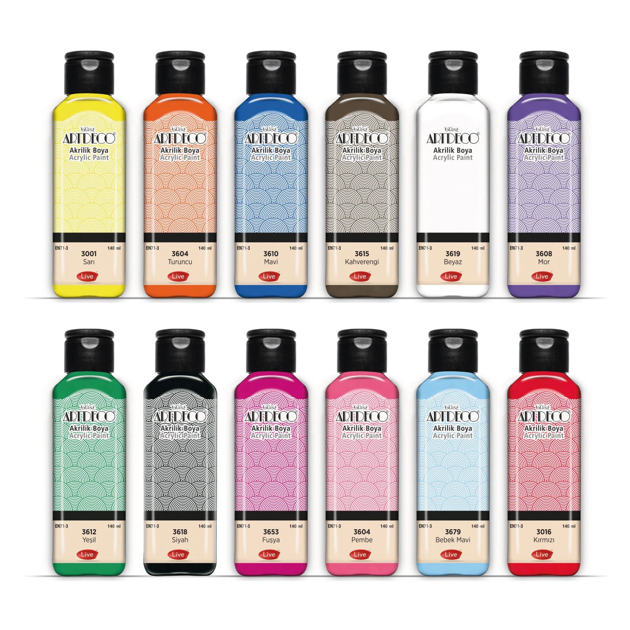 Acrylfarbe Hauptfarben + Seitenfarben Acryl Set, 12x140ml, Wasserfest