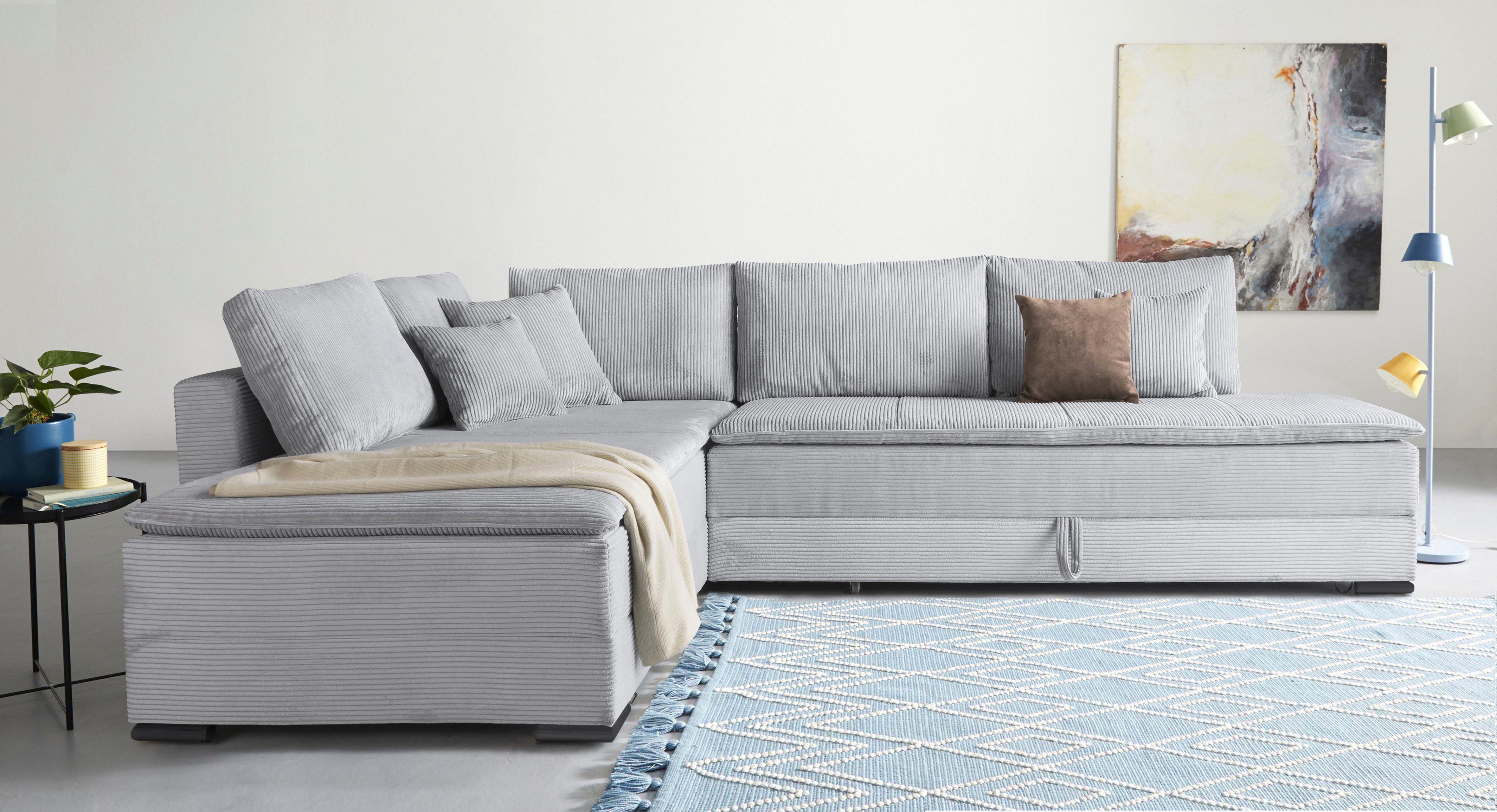 INOSIGN Ecksofa Night & Day L-Form mit Dauer-Schlaffunktion, Cord-Bezug!, inklusive Bettfunktion und Bettkasten