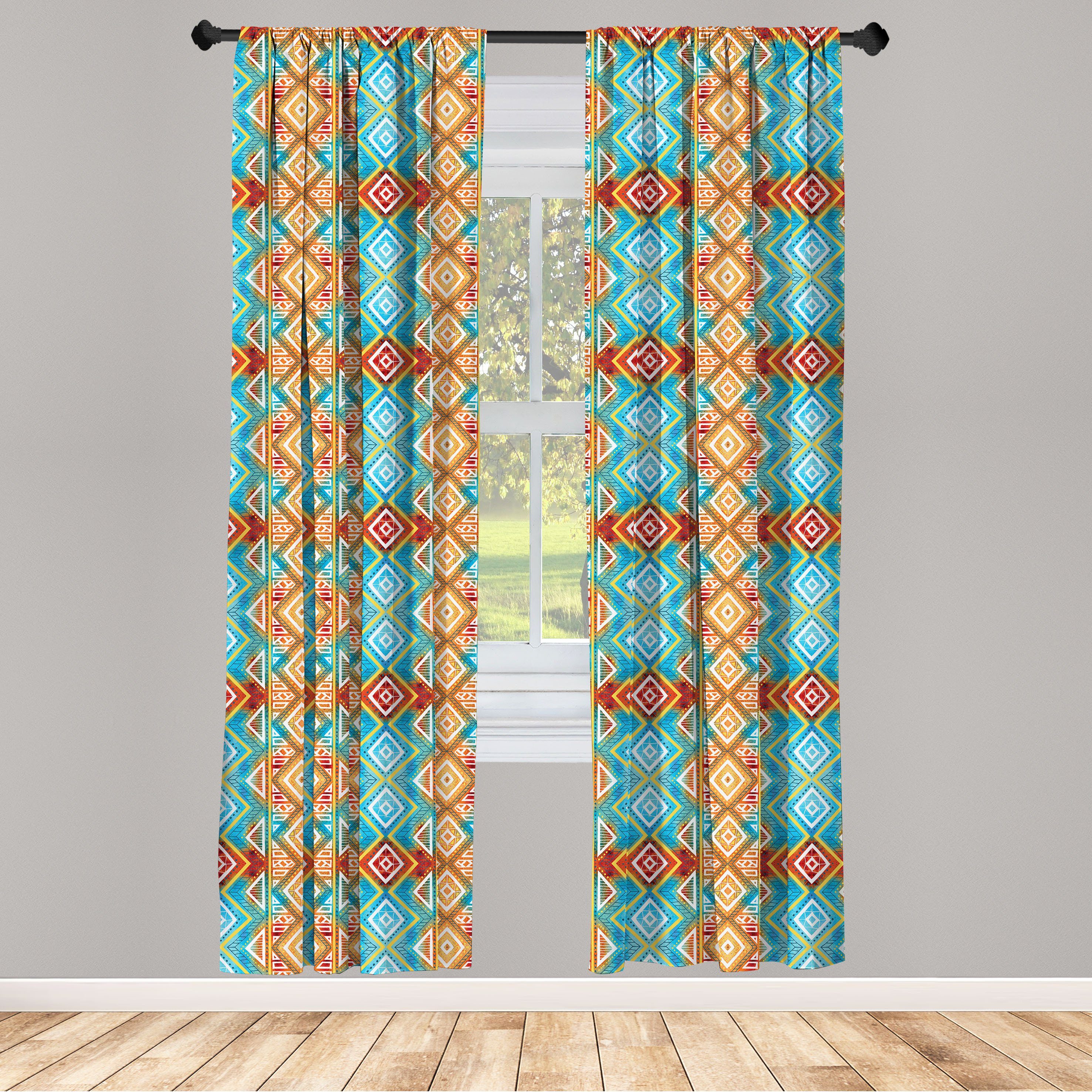 Gardine Vorhang für Wohnzimmer Schlafzimmer Dekor, Abakuhaus, Microfaser, Bohemien Bunte Krawatten-geometrische