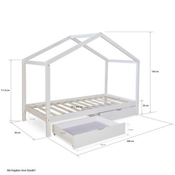 Homestyle4u Kinderbett Hausbett 90x200 cm +Matratze Kinderhaus Spielbett Holzbett Bettkasten