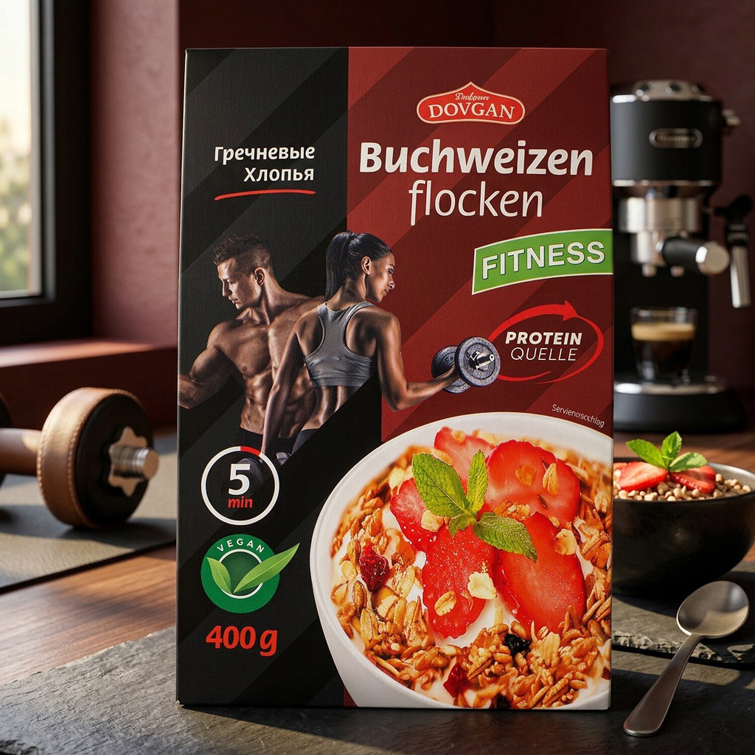 Dovgan Süßigkeit, 1 x 400 g, Buchweizenflocken Fitness – glutenfrei