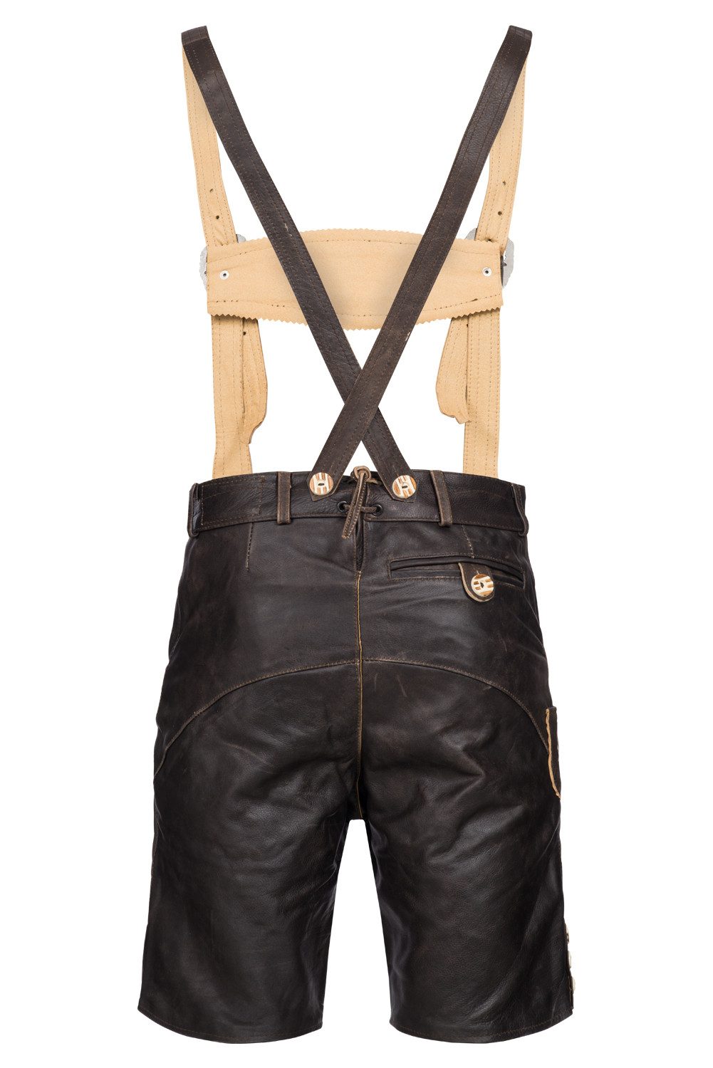 BOHMBERG Trachtenlederhose Herren Lederhose kurz Antikbraun mit Hosenträgern Echtleder