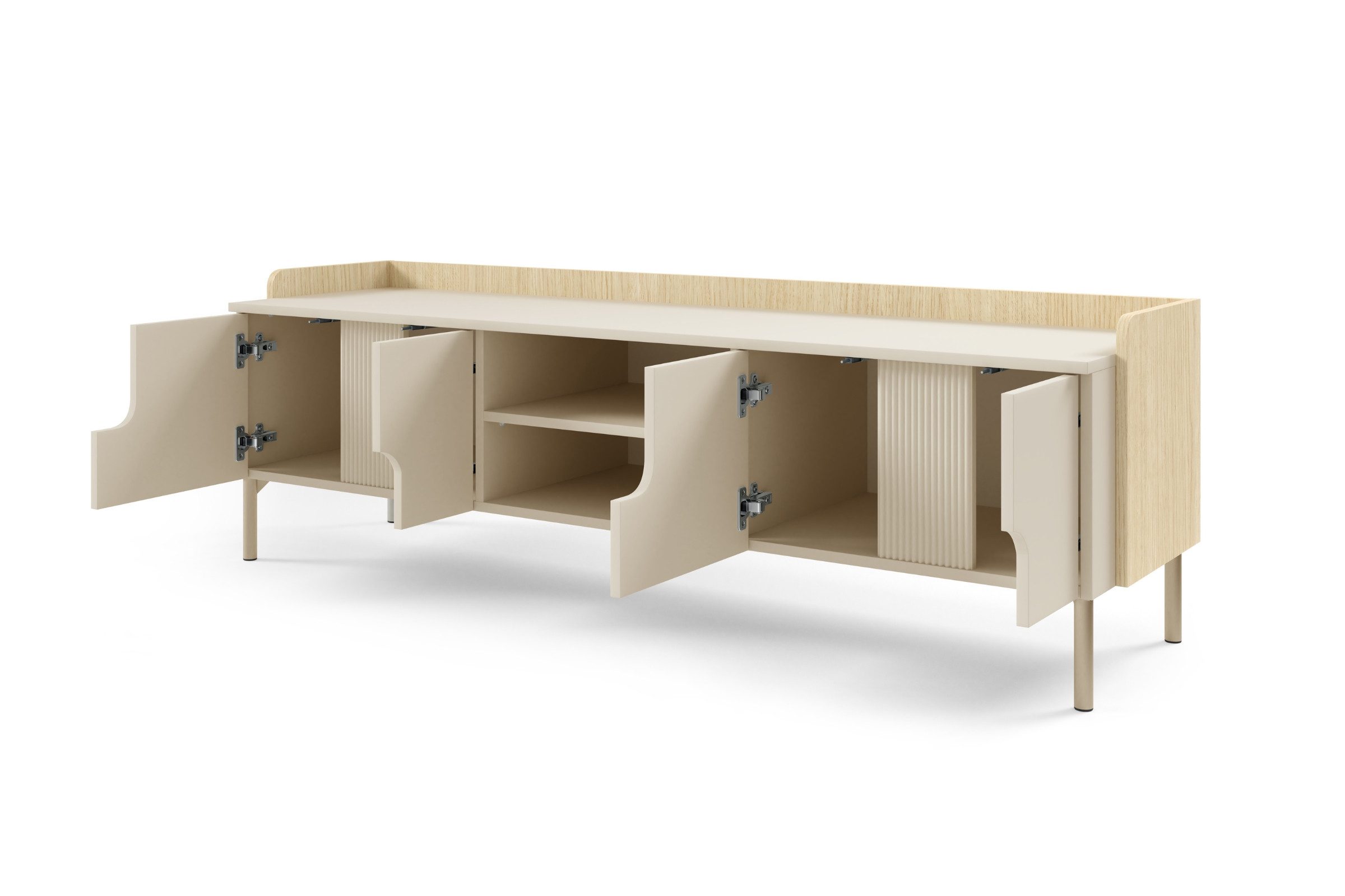 Deine Möbel 24 TV-Regal PAURO 10 TV-Lowboard 4-türig mit offenen Fächern, kompaktes TV-Board, Set 1-tlg., im skandinavischen Design, Lowboard für Wohnzimmer mit Stauraum