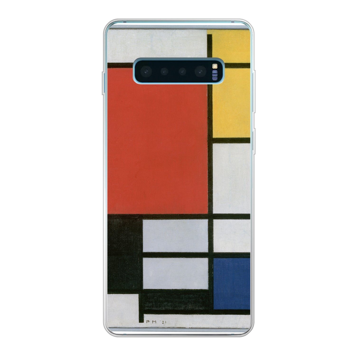 MuchoWow Handyhülle für Samsung Galaxy S10 Plus Komposition 2 in Rot Blau und Gelb - Piet, Phone Case, Silikon, Schutzhülle Dünn