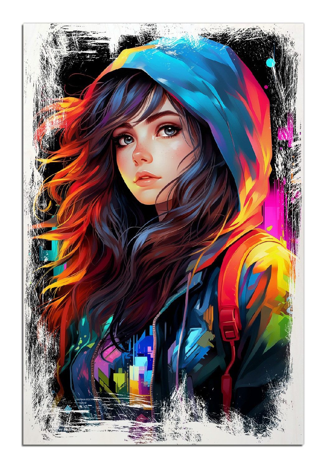 Wallario Holzbild, Cyberpunk-Mädchen, in verschiedenen Ausführungen