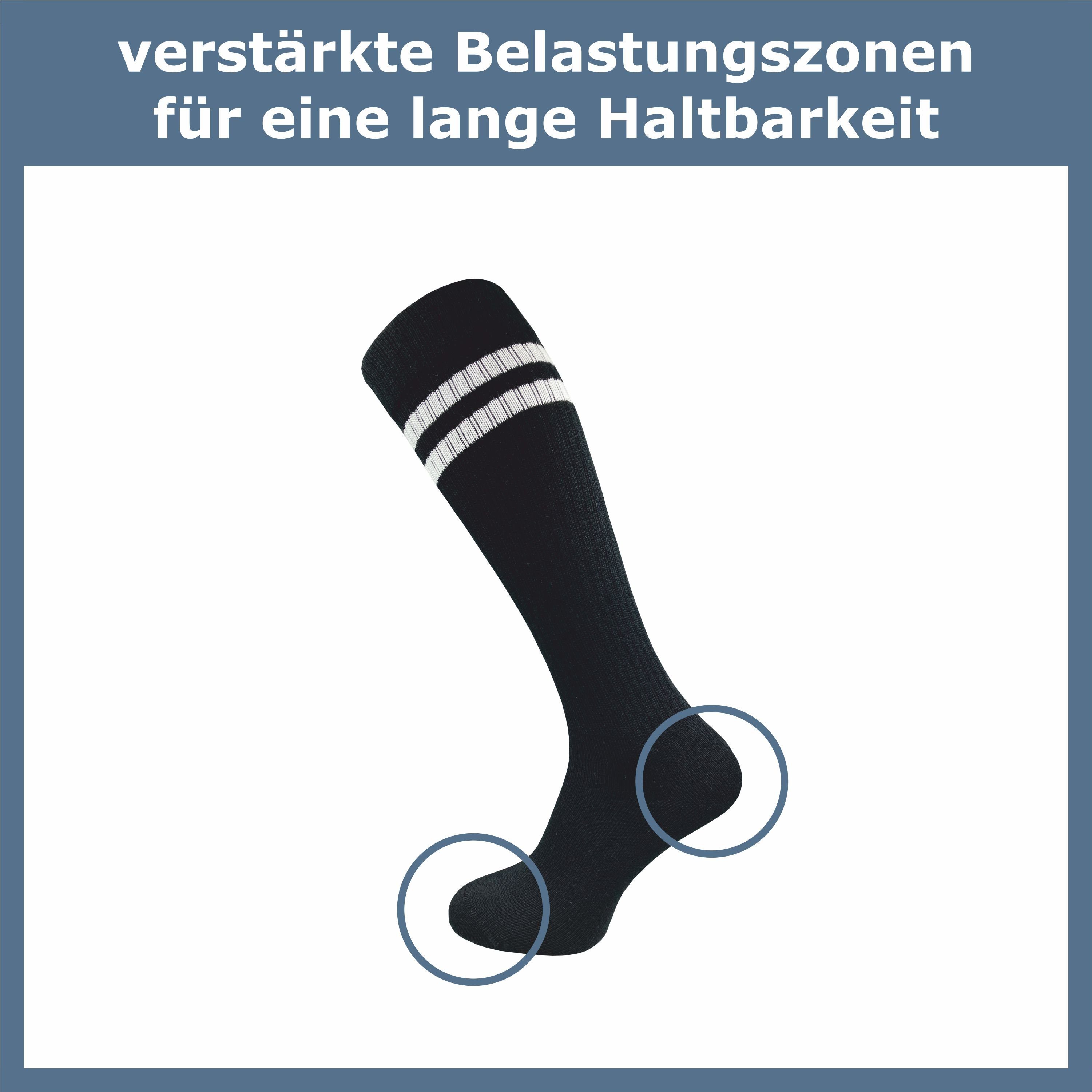 GAWILO Kniestrümpfe Retro für Damen mit stylischen Streifen, weiß & schwarz, aus Baumwolle (2 Paar) Knielange Socken im sportlichen Look - auch zum Wandern geeignet