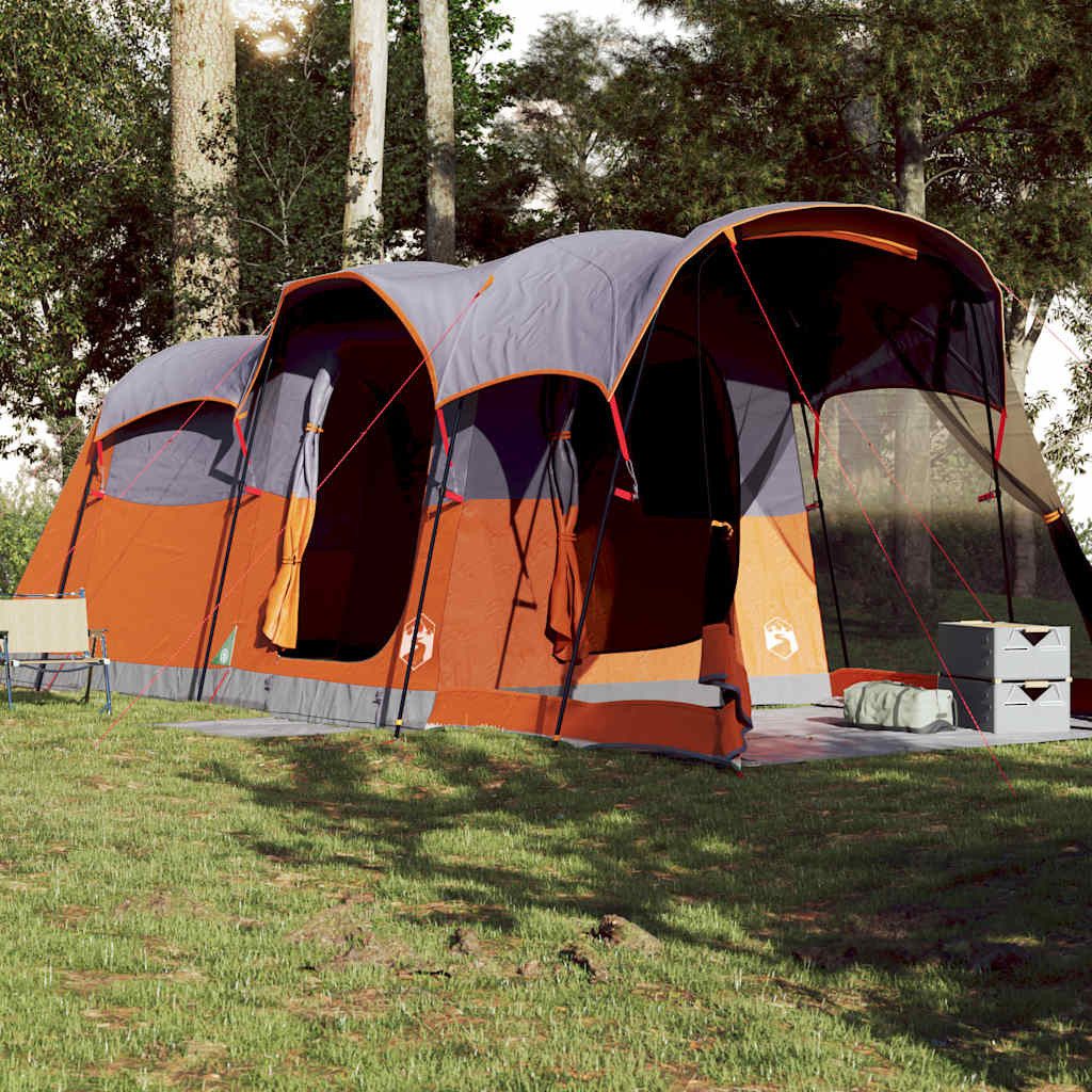 furnicato Faltzelt Familienzelt Tunnel 610x244x198 cm Grau-Orange, (1 tlg), Campingzelt für 8 Personen mit Vorraum und integriertem E-Anschluss