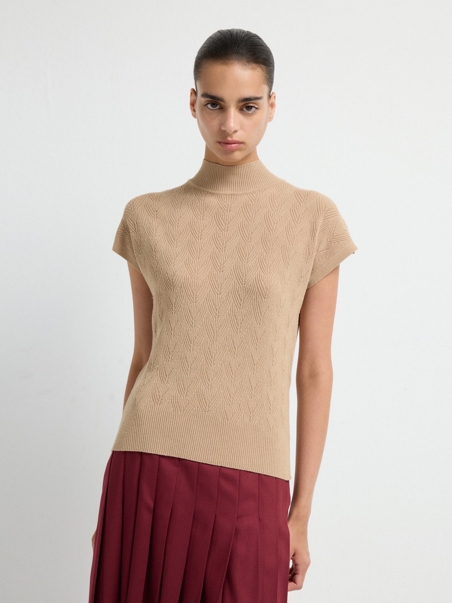 adL Sweatshirt Strickbluse mit Stehkragen und kurzen Ärmeln