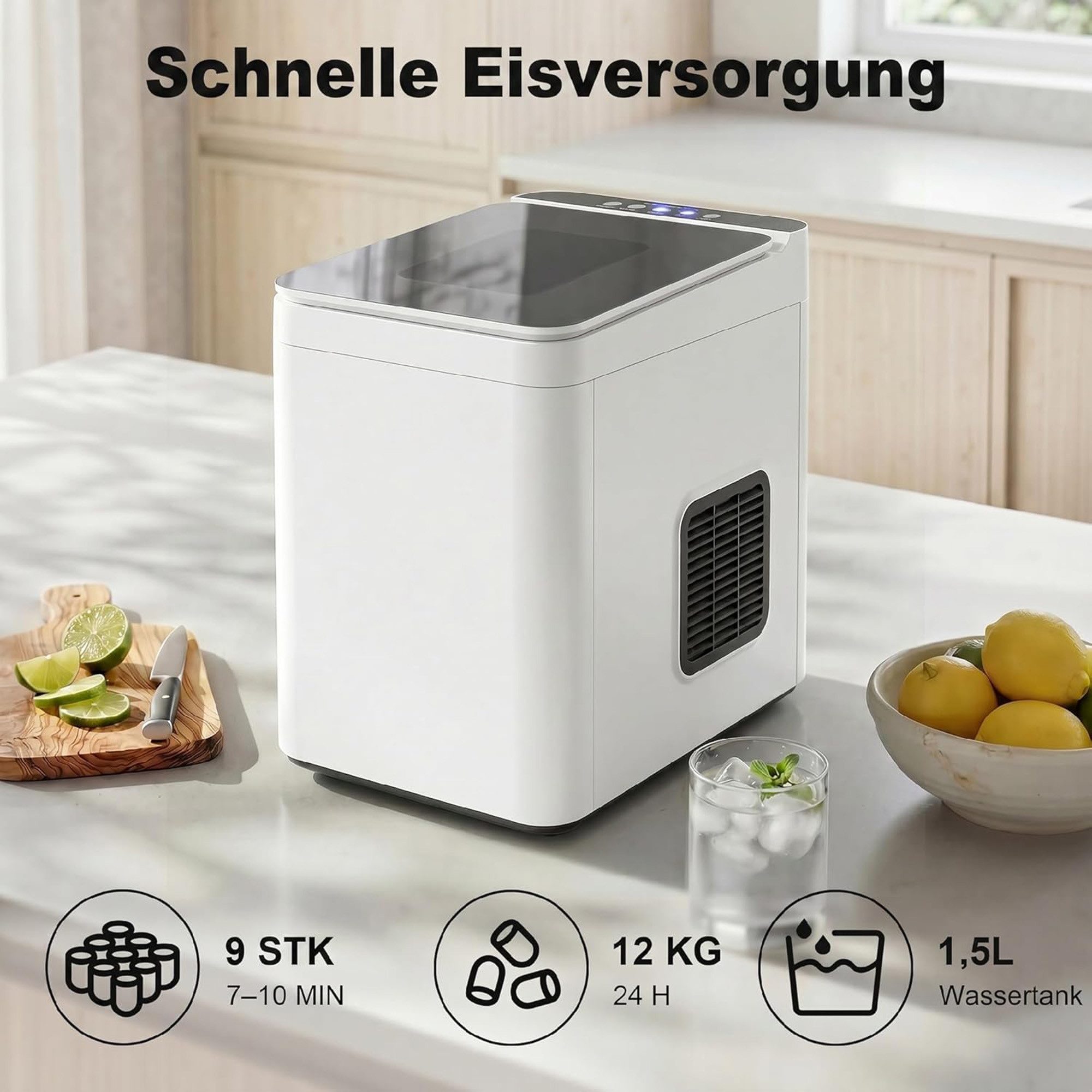 ibettertec Eiswürfelmaschine Eiswürfelmaschine Klein, Eiswürfelbereiter, Ice Maker, , Selbstreinigungsfunktion, 2 Eiswürfelgrößen wählbar