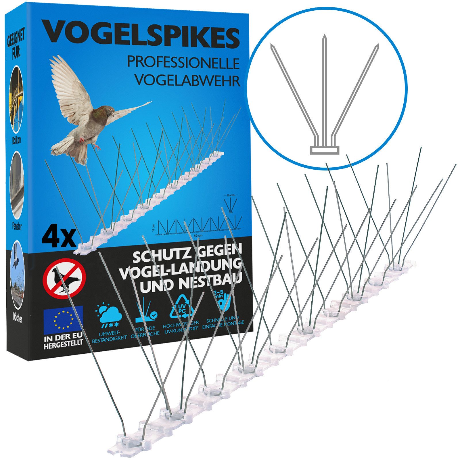 Taubenspikes Vogelabwehr Spikes aus Edelstahl gegen Tauben, Spatzen, Marder, Katzen