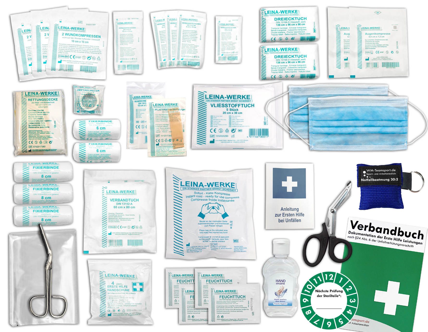 WM-Teamsport Erste-Hilfe-Set Set Erste-Hilfe DIN 13157 PLUS 2 mit Beatmungshilfe + Hygiene-Gel