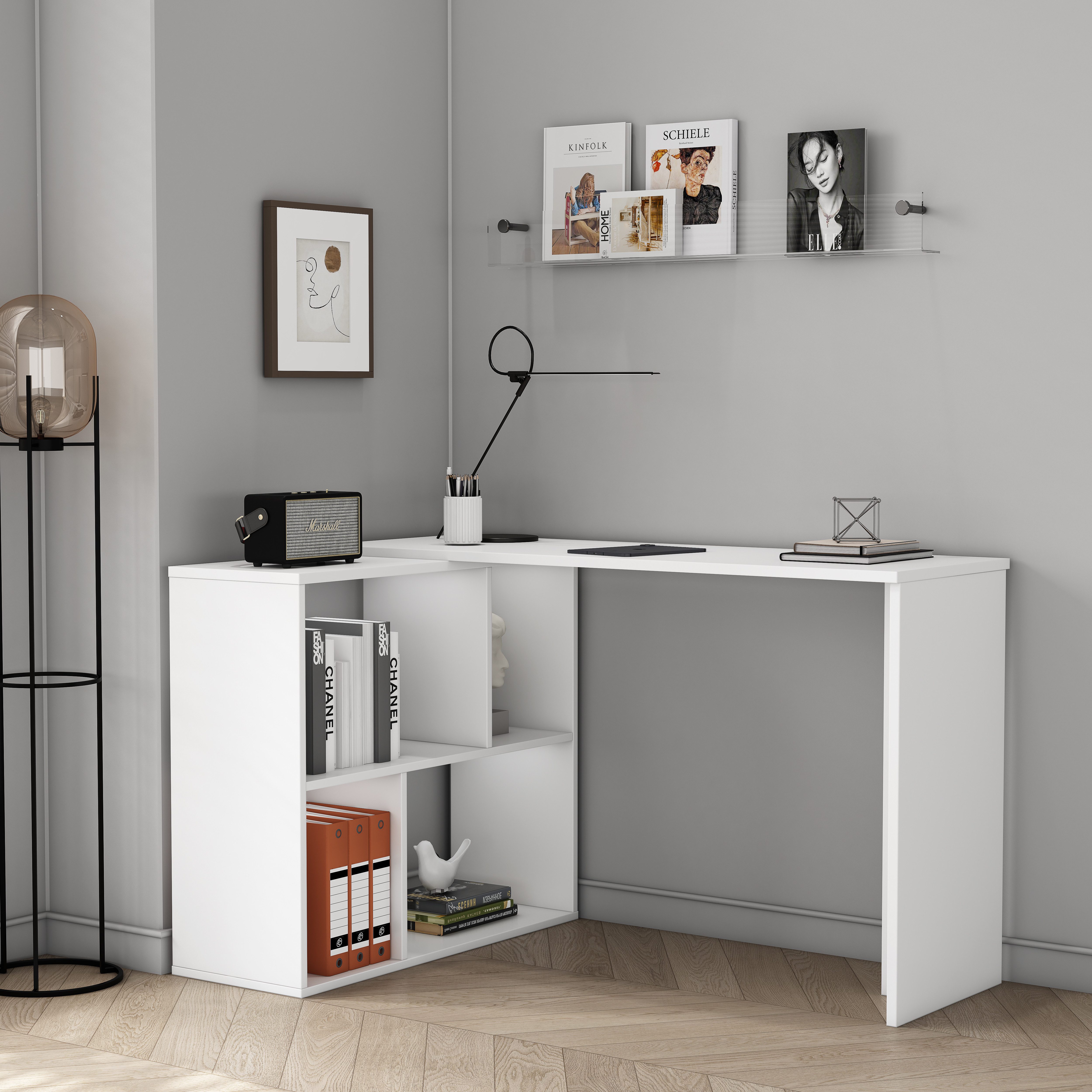 OTTO home Eckschreibtisch Jaaron, mit vier offenen Fächern, modernes und elegantes Design