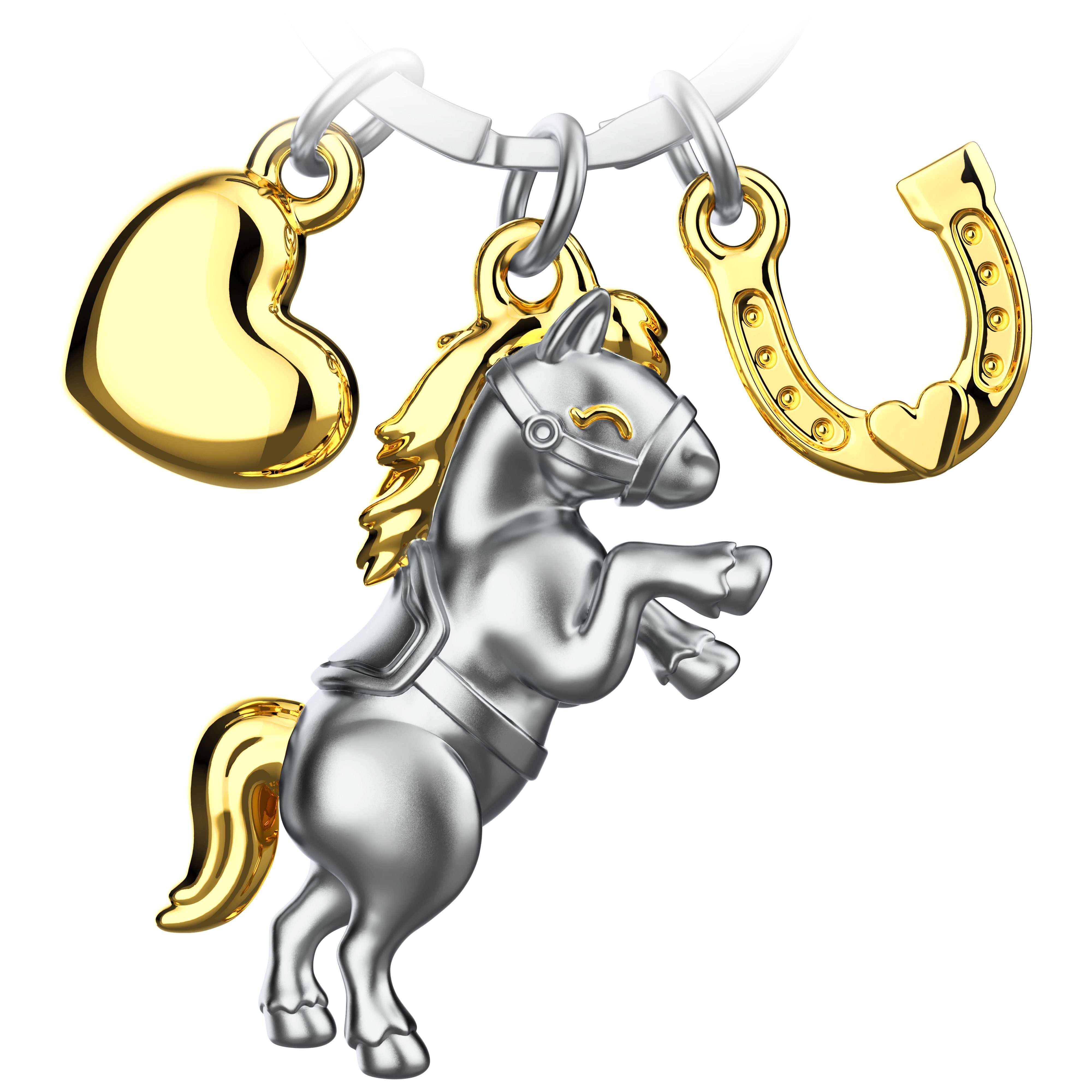 FABACH Schlüsselanhänger Pferd Pony mit Herz und Hufeisen - Glücksbringer für Pferdeliebhaber Gold