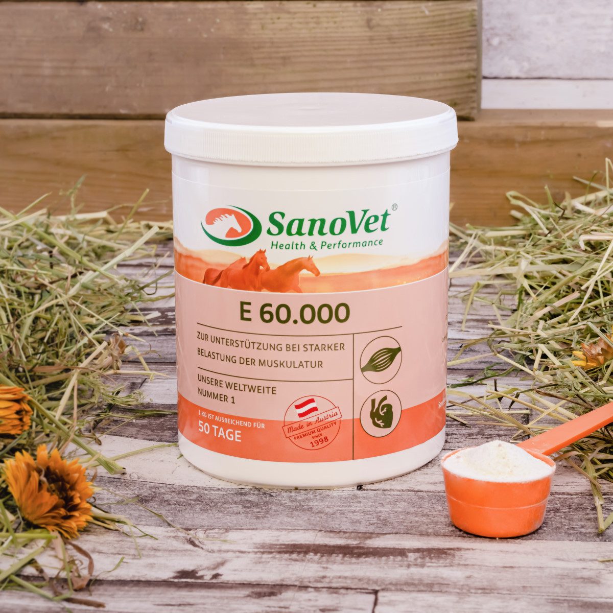 Tierpräparate SanoVet E 60.000 - Vitamin E, Selen & Lysin Dose 1kg