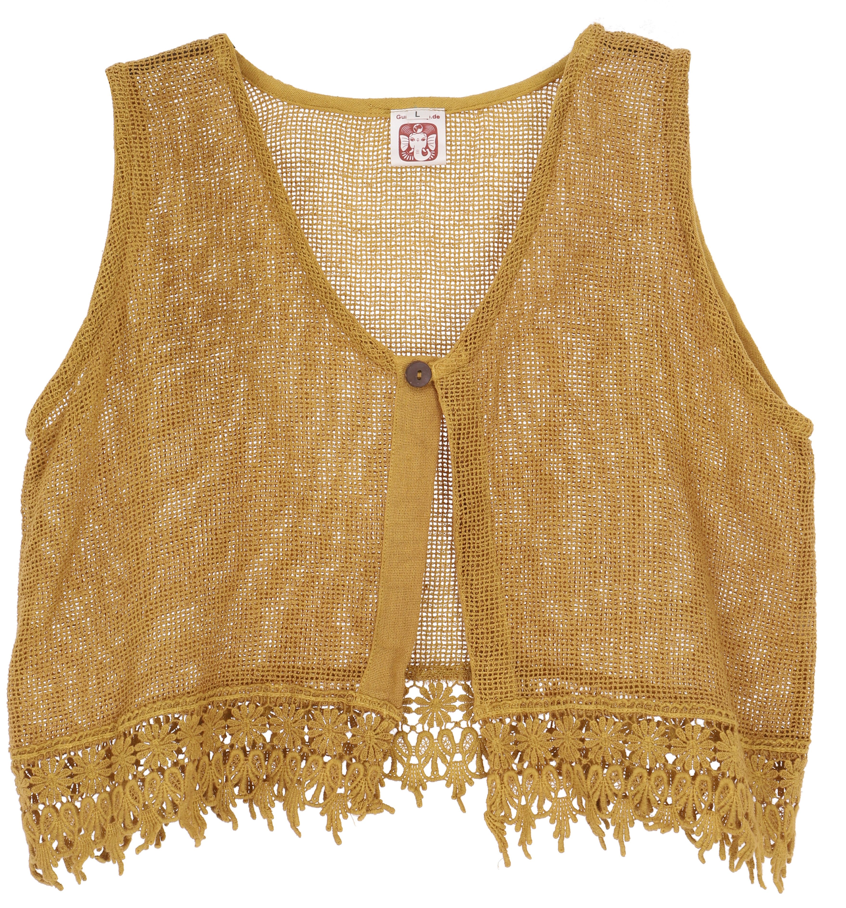 Guru-Shop T-Shirt Natürliches Boho Style Top, offenes Top, Weste.. Festival, Ethno Style, alternative Bekleidung