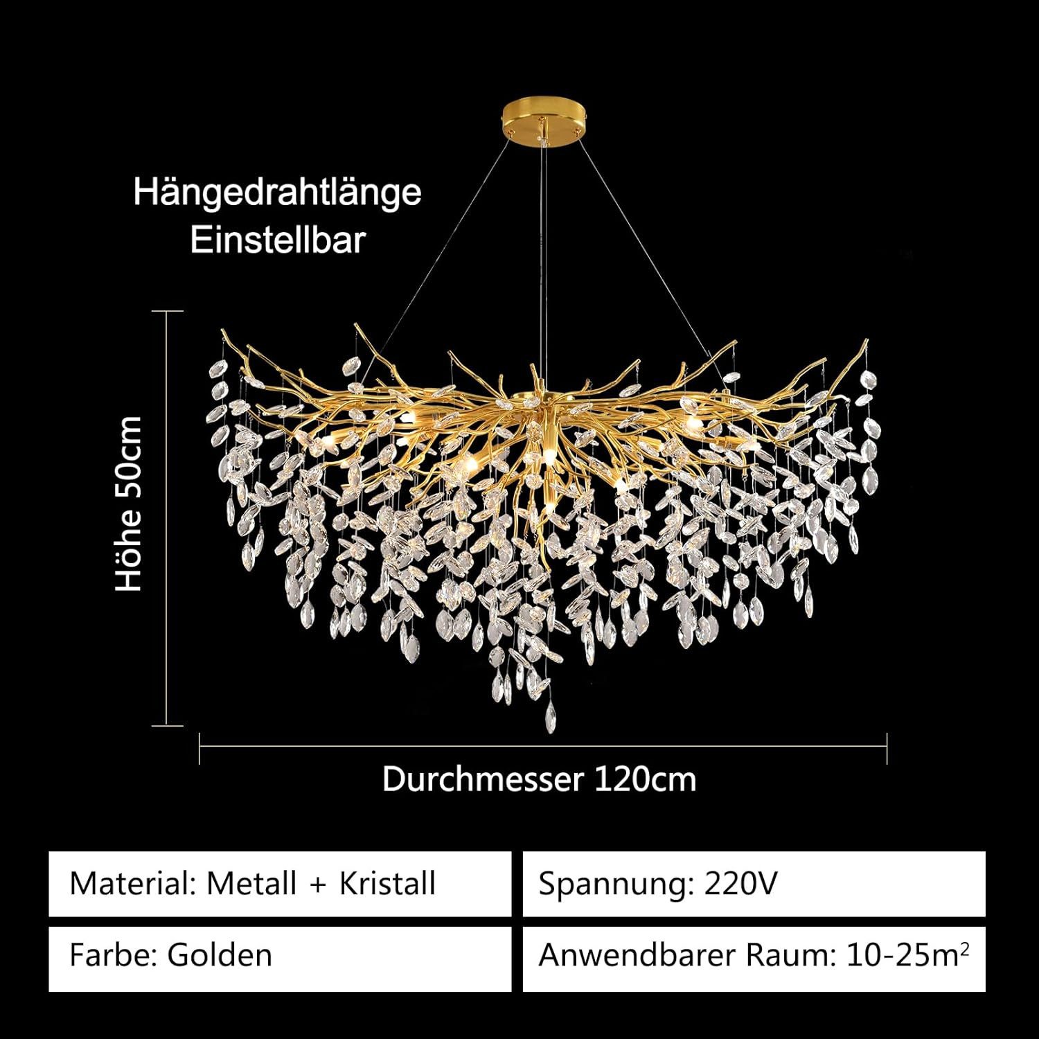 RRBEST Kronleuchter Modern Kronleuchter Kristall Leuchte, Luxus Kristall Pendelleuchte, Dimmbar Kristall Hängeleuchte, für Esszimmer, Wohnzimmer, Schlafzimmer
