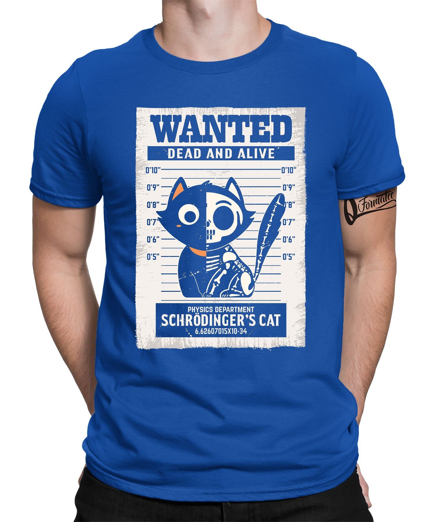 Quattro Formatee Kurzarmshirt Schrödingers Katze - Lustiger Spruch Statement Herren T-Shirt (1-tlg) Blau