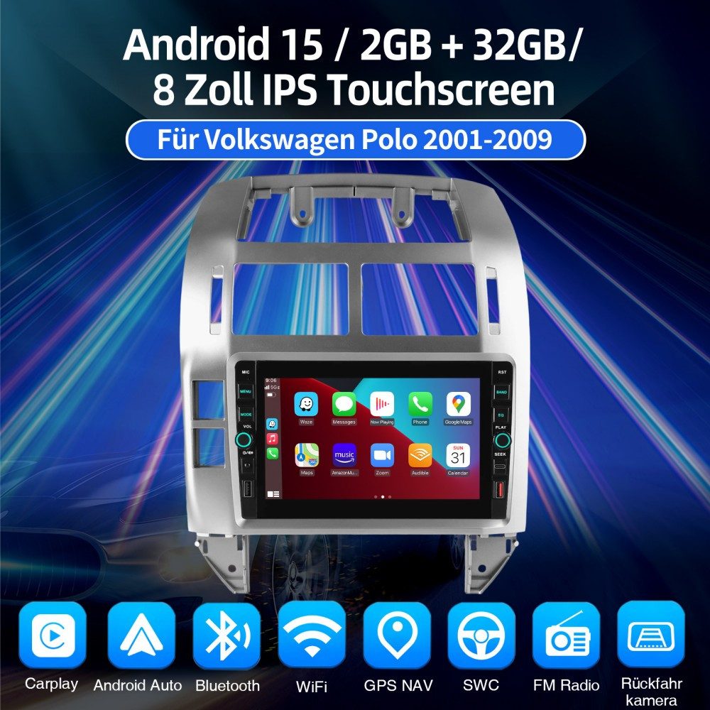 ESSGOO Für VW Polo 9N 2001-2009 CarPlay Android 15 Navi RDS Autoradio (RDS, Digitalradio (DAB), FM, AM, Carplay Android Auto Bluetooth EQ USB Navi WIFI)