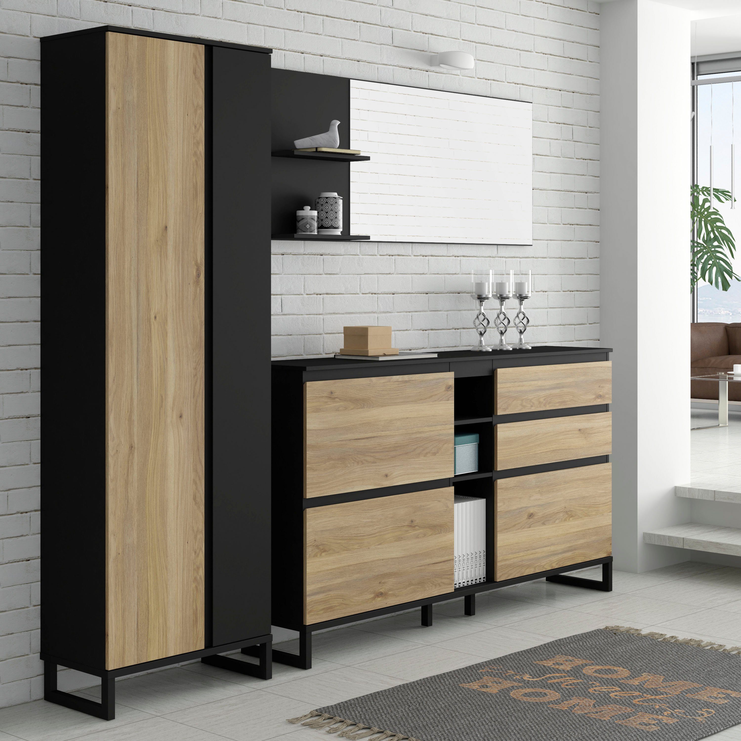 schwarz FORTE / Garderobenschrank schwarz braun |