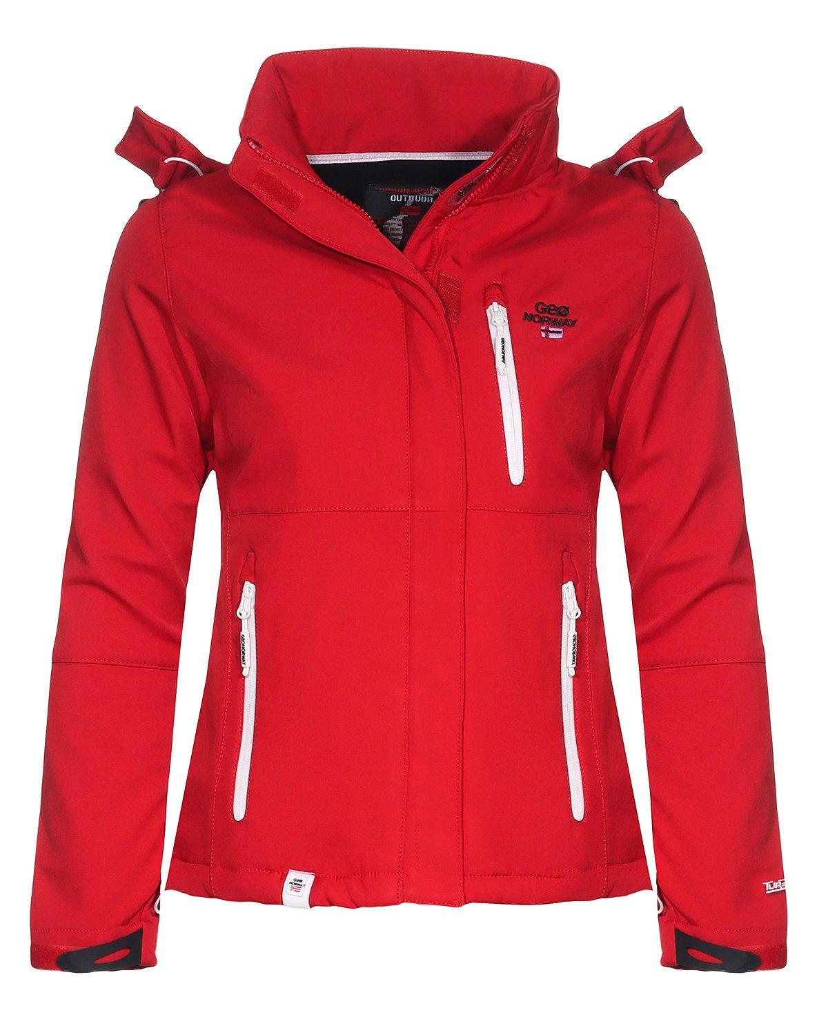 by leyoley Geographical Stehkragen, Softshelljacke G-Tara Geographical Wetterschutz mit Softshelljacke abnehmbarer Norway Kapuze, Norway Damen Rot