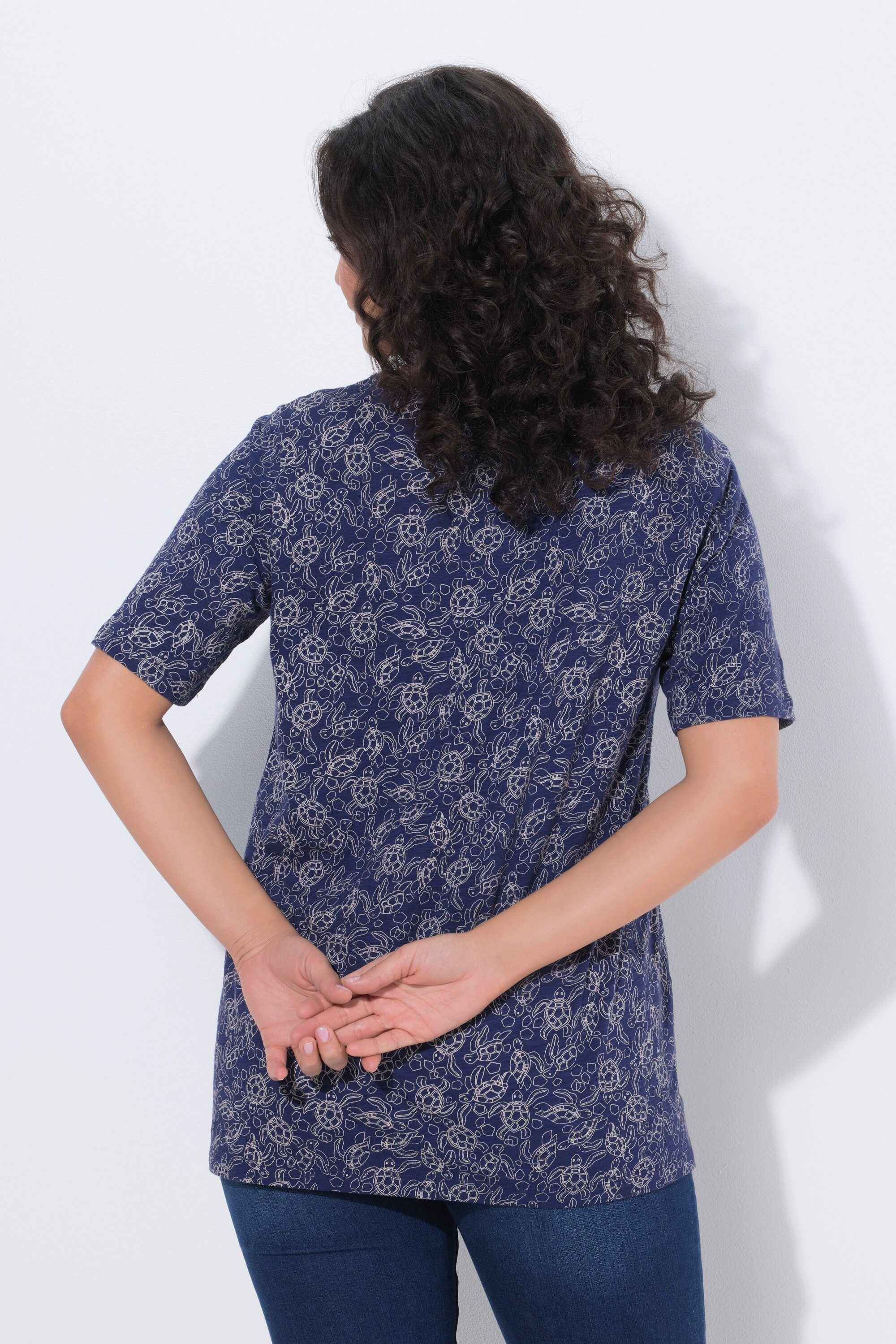 Ulla Popken T-Shirt T-Shirt Schildkröten A-Linie V-Ausschnitt Halbarm