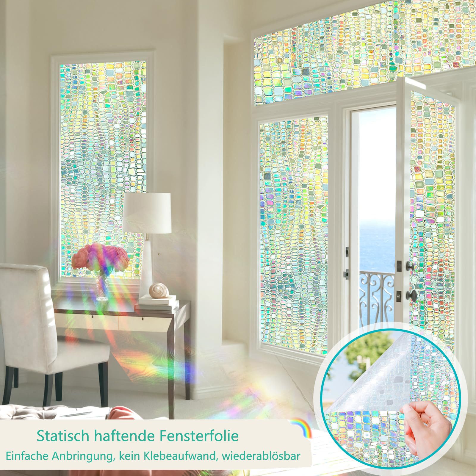 Coonoor Fensterfolie Selbsthaftend Blickdicht 3D Fensterfolie, Sichtschutzfolie für Fenster, Sonnenschutz – Bild 4 von 5