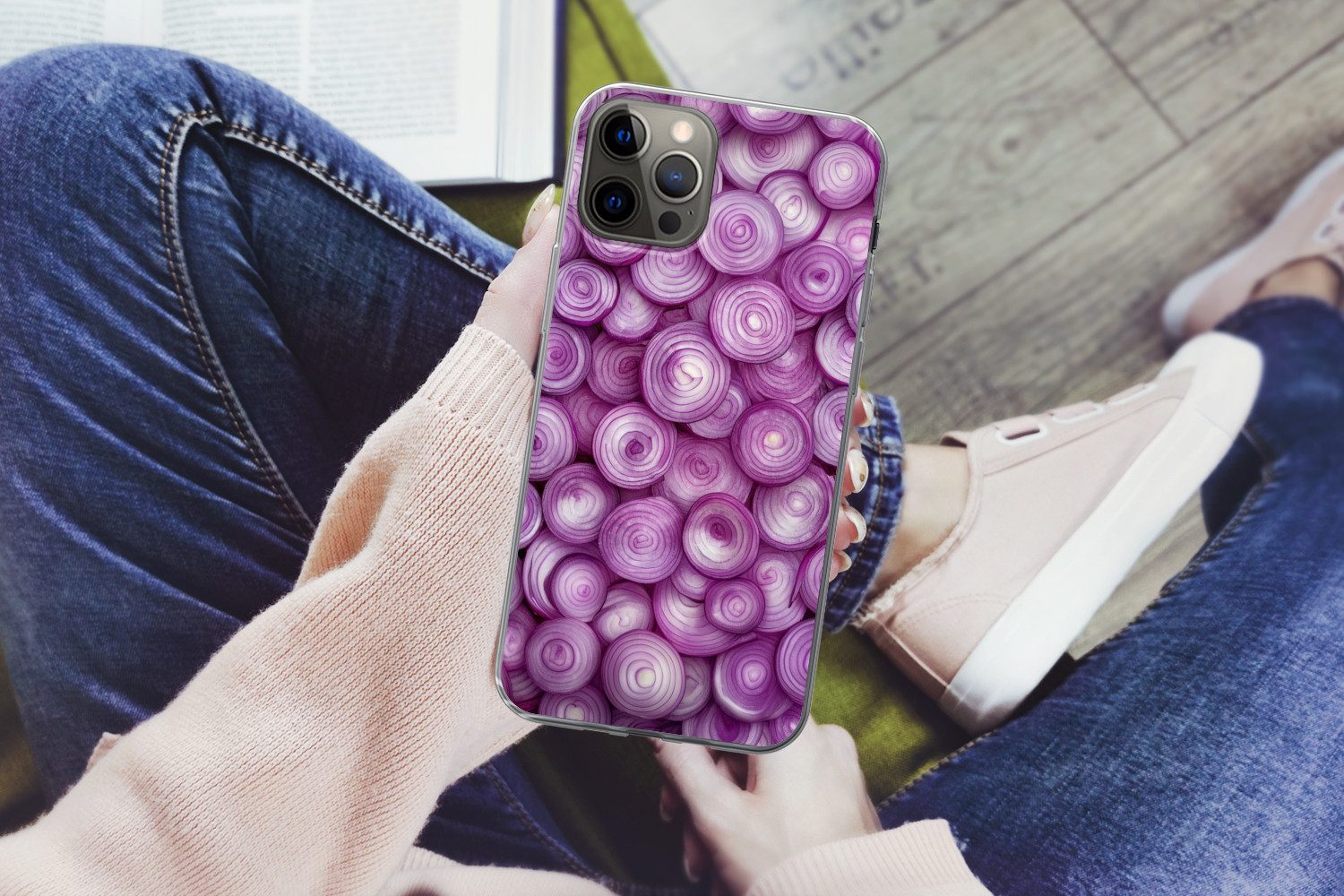 MuchoWow Handyhülle für Apple iPhone 13 Pro Max Lila - Zwiebeln - Nahaufnahme, Smartphone-Bumper, Print, Handy Schutzhülle Dünn