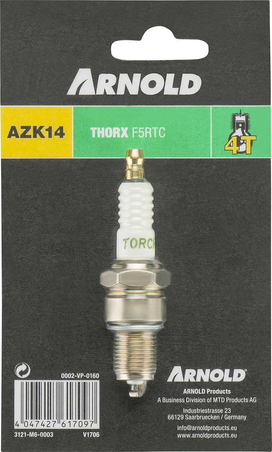 Arnold Zündkerze Zündkerze Azk14 für MTD Rasenmähermotoren, Typ F5RTC und F6RTC, (1-St)
