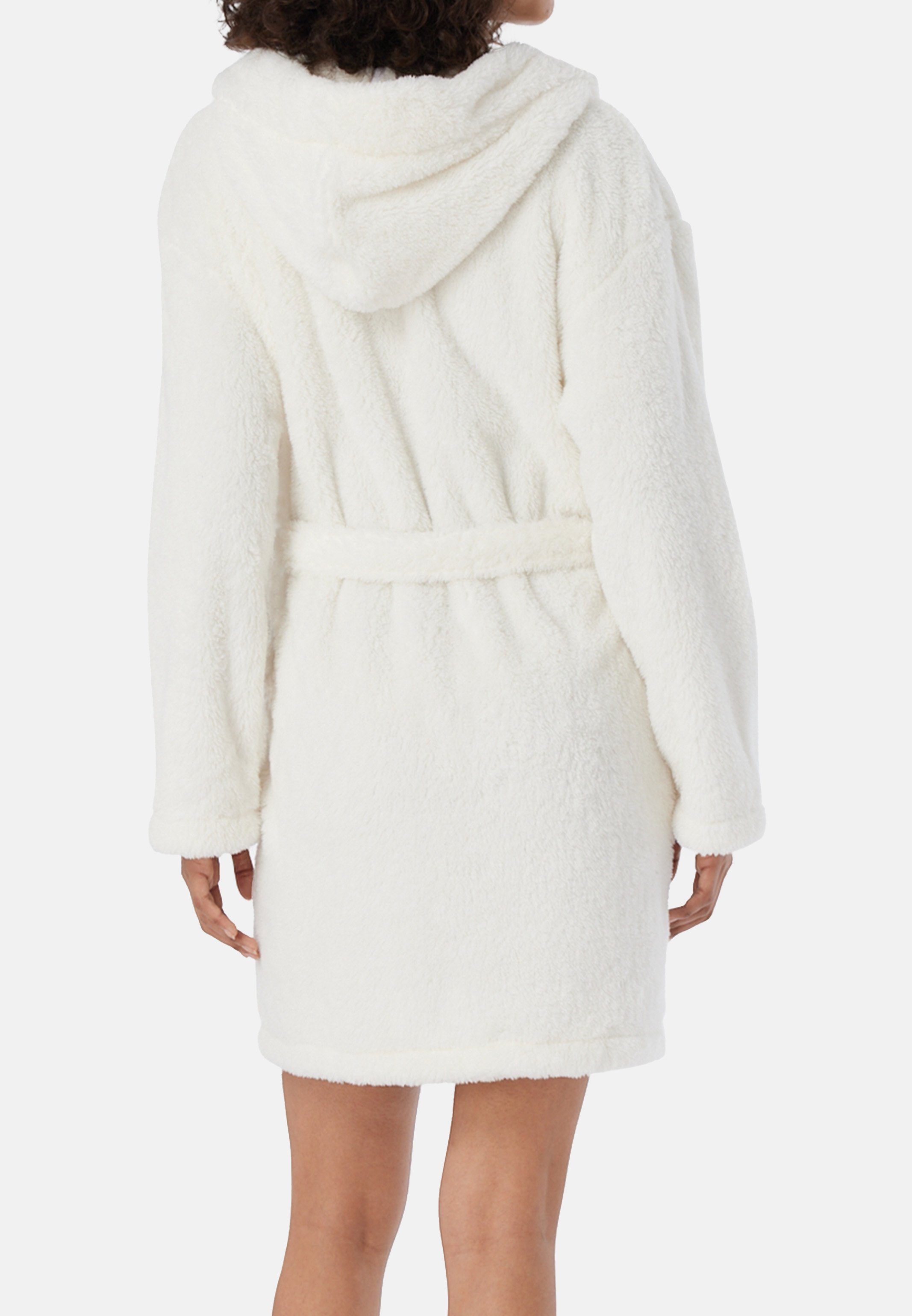 Schiesser Bademantel Teddy Fleece, Comfort Länge White Bademantel cm mit - Synthetik, 90 Fit Off