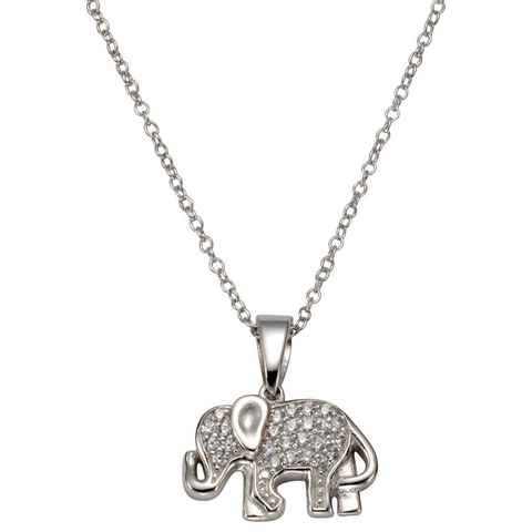 Firetti Kette mit Anhänger Schmuck Geschenk Silber 925 Halsschmuck Halskette Ankerkette Elefant, mit Zirkonia (synth)