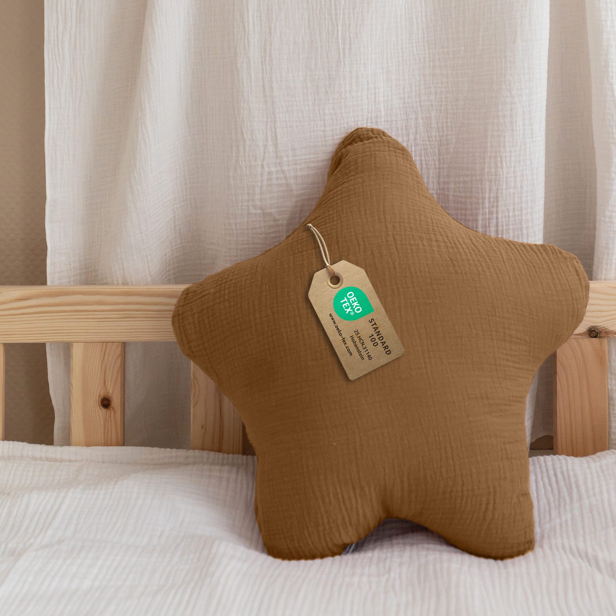 lilimaus Dekokissen Kuschelkissen Herz & Stern aus Musselin fürs Kinderzimmer, Kuschelkissen mit oder ohne Flatter - passend zu unserer Bettwäsche