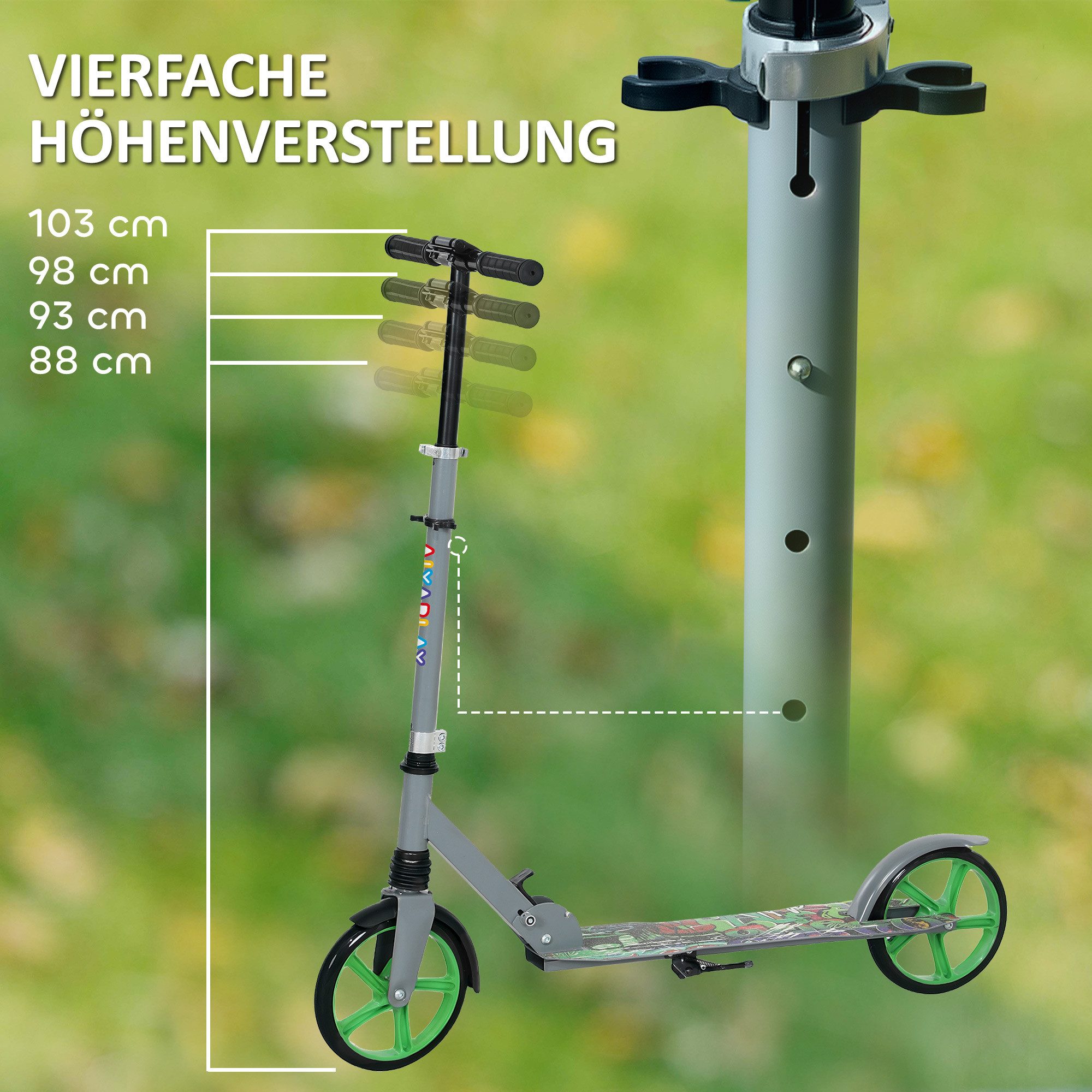 AIYAPLAY Scooter Kinderroller, faltbarer Tretroller mit verstellbarem Lenker, 0 km/h, (Geschenk für 6–12-Jährige), Geschenk für 6–12-Jährige, grün
