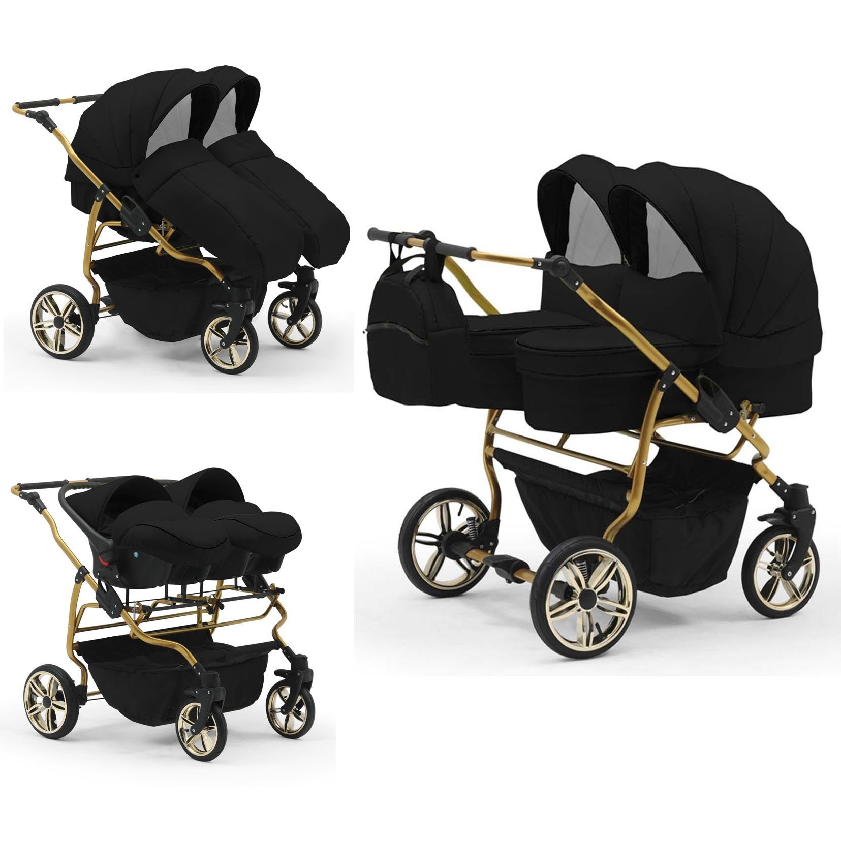 Elcar Zwillingswagen Duet Lux Gold 4 in 1 inkl. Sportsitze und Autositze in 20 Farben