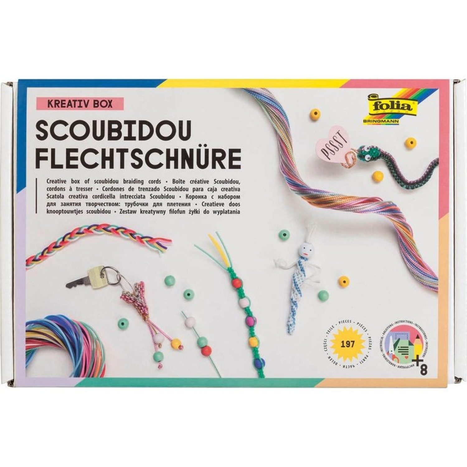 Folia Bastelband Scoubidou Flechtschnüre Armbänder KREATIV BOX Bastelset 197 tlg.