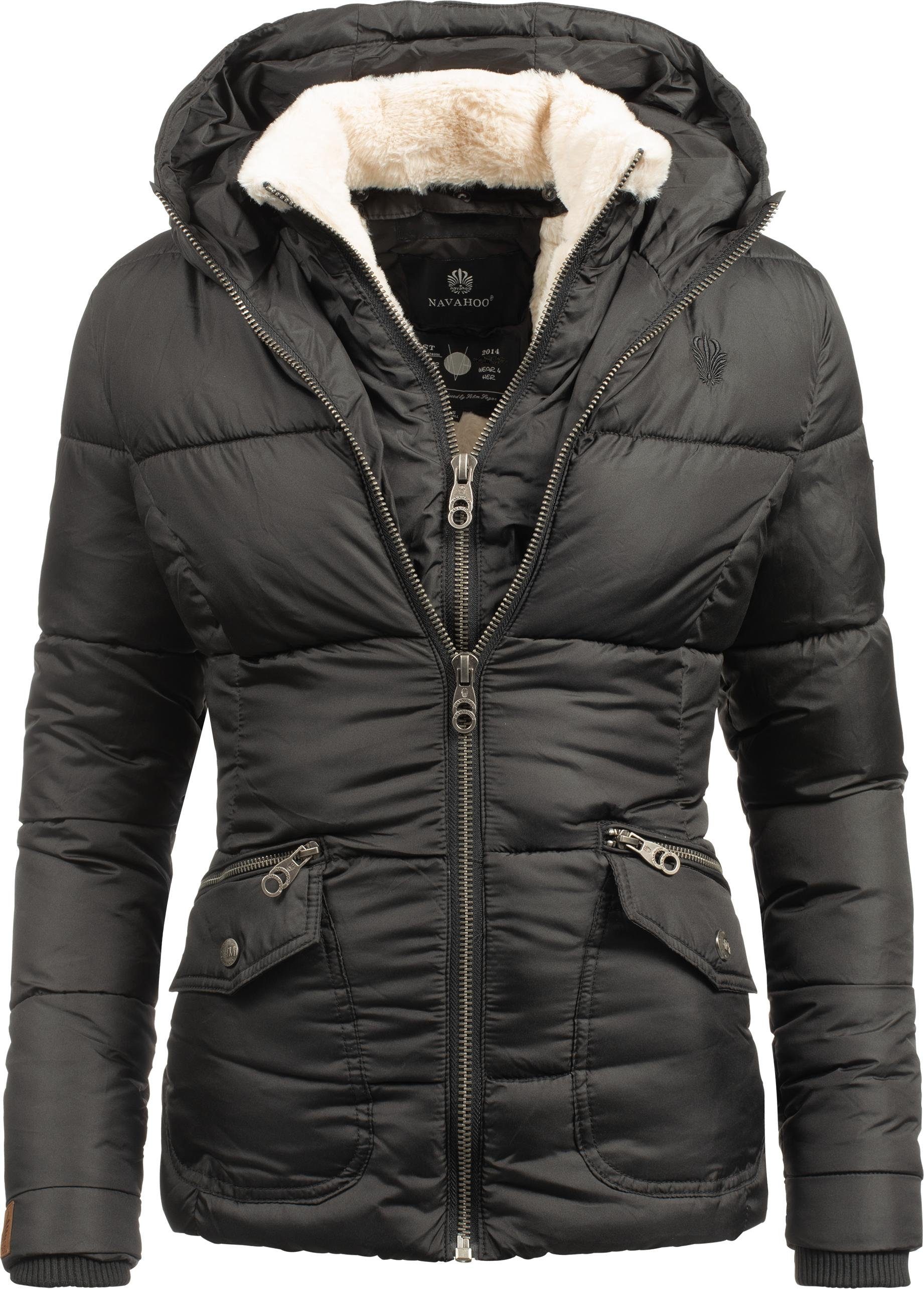Navahoo Winterjacke Megan stylische Damen Steppjacke mit Teddyfutter