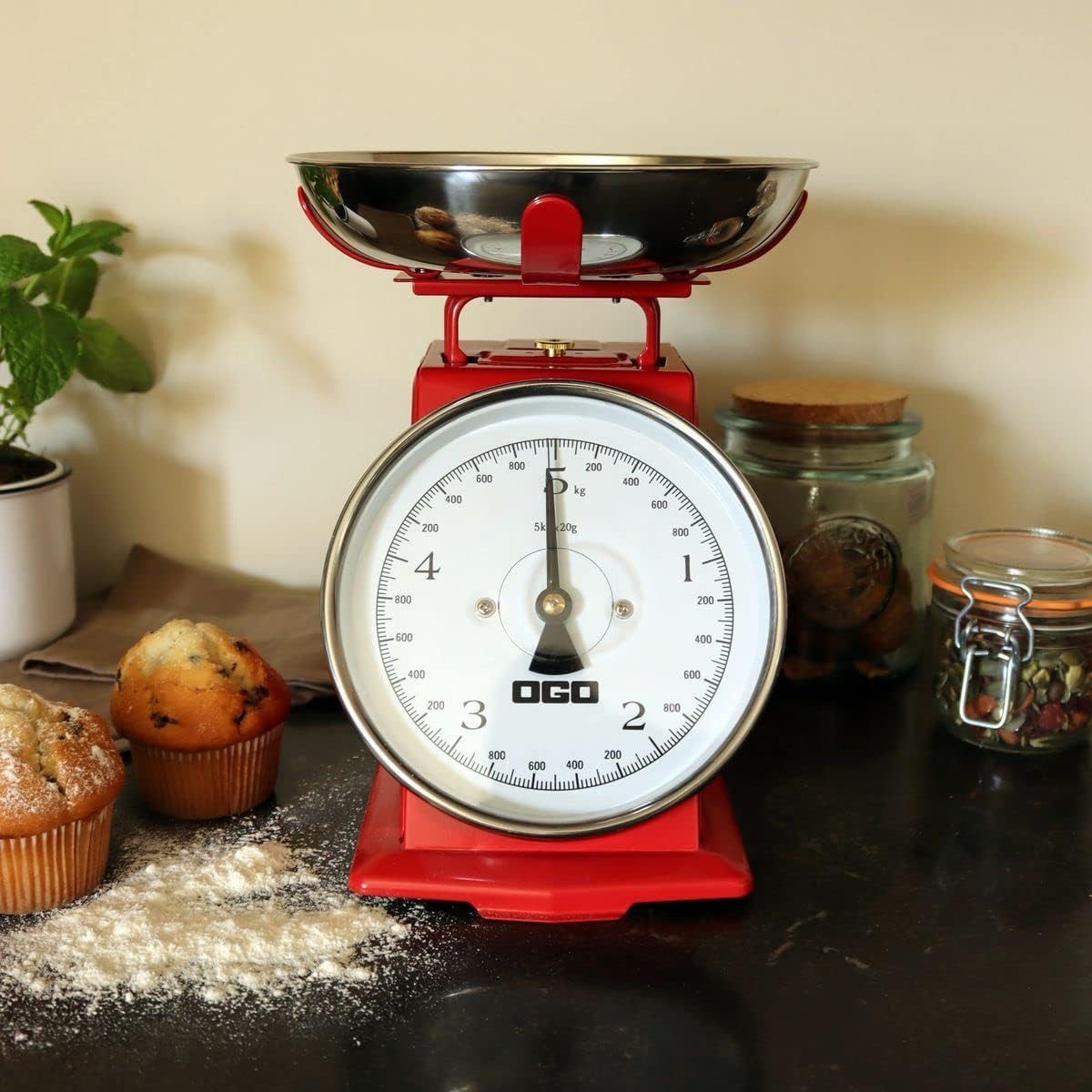 Ogo Living Küchenwaage OGO LIVING Mechanische Küchenwaage Waage bis zu 5 kg rot