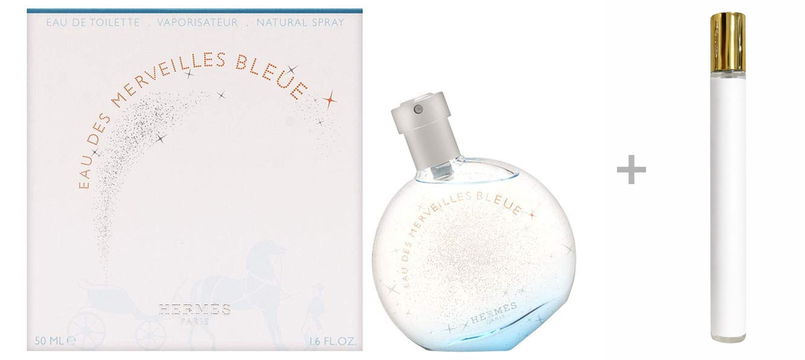 HERMÈS Duft-Set Eau des Merveilles Bleue Eau de Toilette (EDT) Damen Spray, Aquatisch-holziger Duft mit Meeresnoten und Wacholder - mit Reiseduft