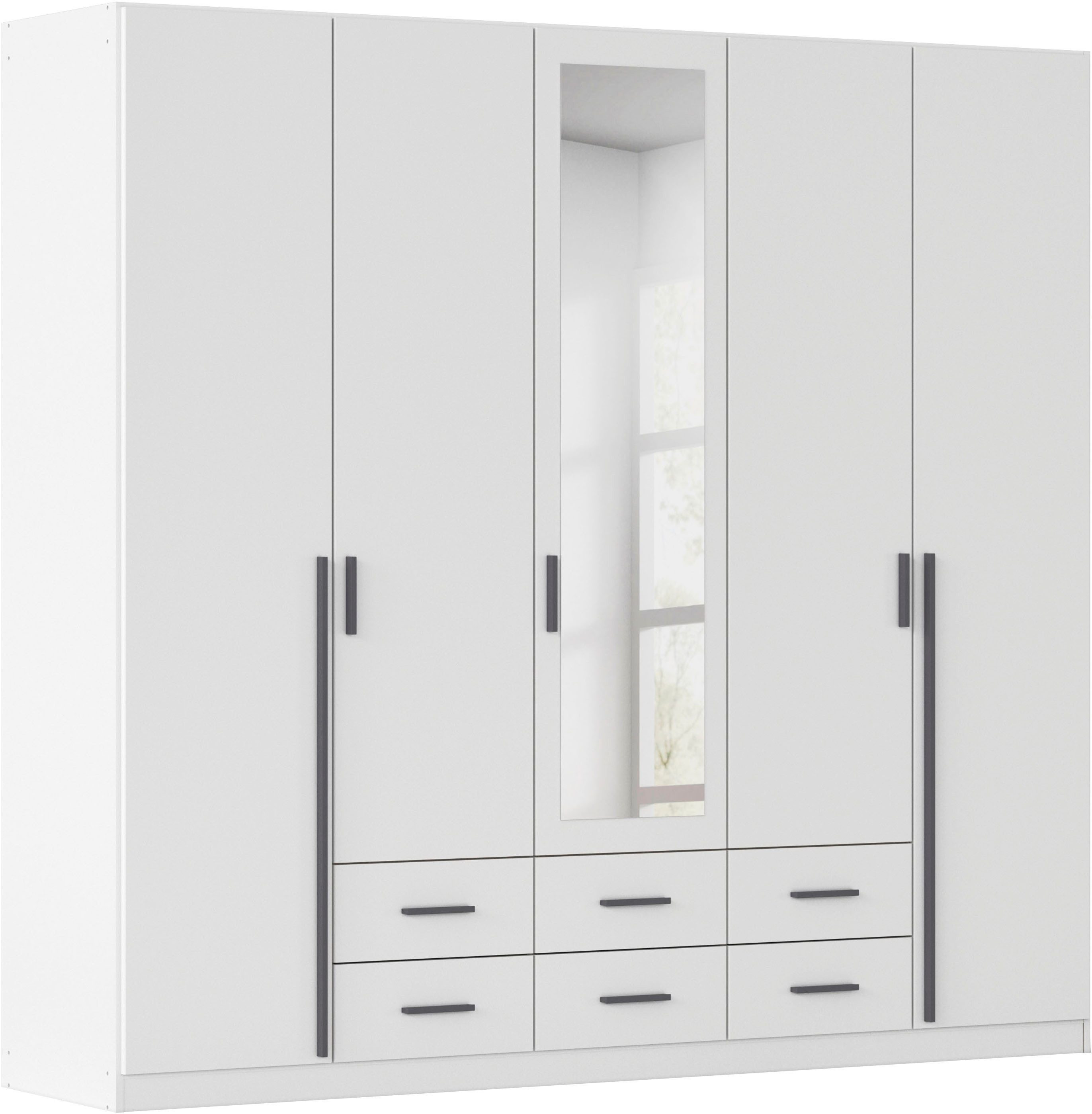 rauch Kleiderschrank Schrank Garderobe Ankleide GAMMA Breiten 91/136/181/226/271/315/360 cm (in 3 Ausstattungen BASIC/CLASSIC/PREMIUM (inkl. SOFT-CLOSE-Funktion) verschiedene Griff-Varianten, mit Spiegel TOPSELLER MADE IN GERMANY