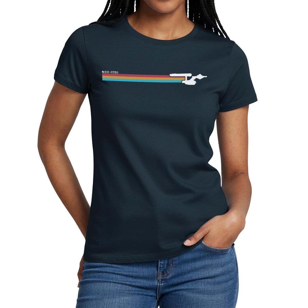 Spreadshirt T-Shirt Star Trek The Original Series NCC-1701 Regenbogen Frauen T-Shirt (1-tlg) Slim Fit, fällt klein aus