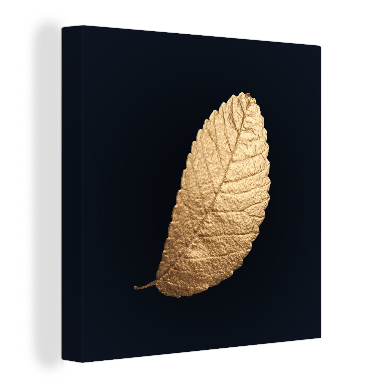 OneMillionCanvasses® Leinwandbild Gold - Blätter - Schwarz - Pflanzen - Luxus - Natur, (1 St), Leinwand Bilder für Wohnzimmer Schlafzimmer