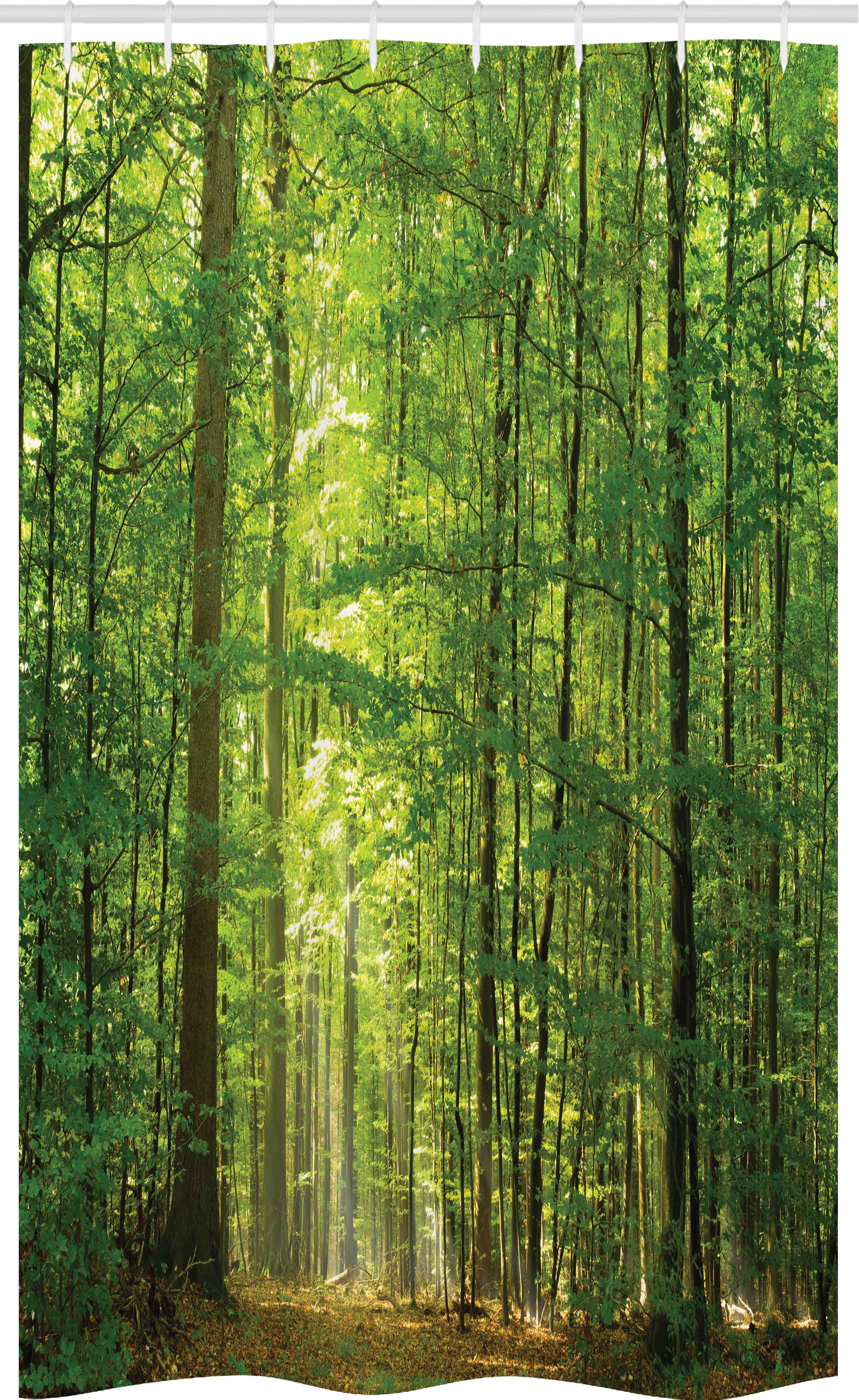 Abakuhaus Duschvorhang Badezimmer Deko Set aus Stoff mit Haken Breite 120 cm, Höhe 180 cm, Wald Laub Wald Sommer