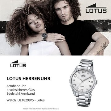 Lotus Quarzuhr Lotus Herren Uhr Elegant L18299/5, (Analoguhr), Herren Armbanduhr rund, Edelstahlarmband silber