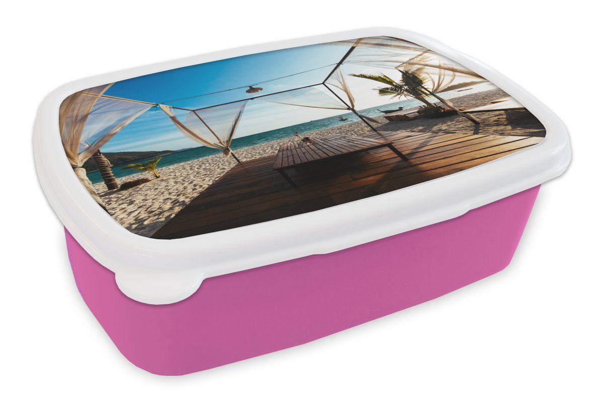 MuchoWow Lunchbox Strand - Luft - Meer, Kunststoff, (2-tlg), Brotbox für Erwachsene, Brotdose Kinder, Snackbox, Mädchen, Kunststoff rosa