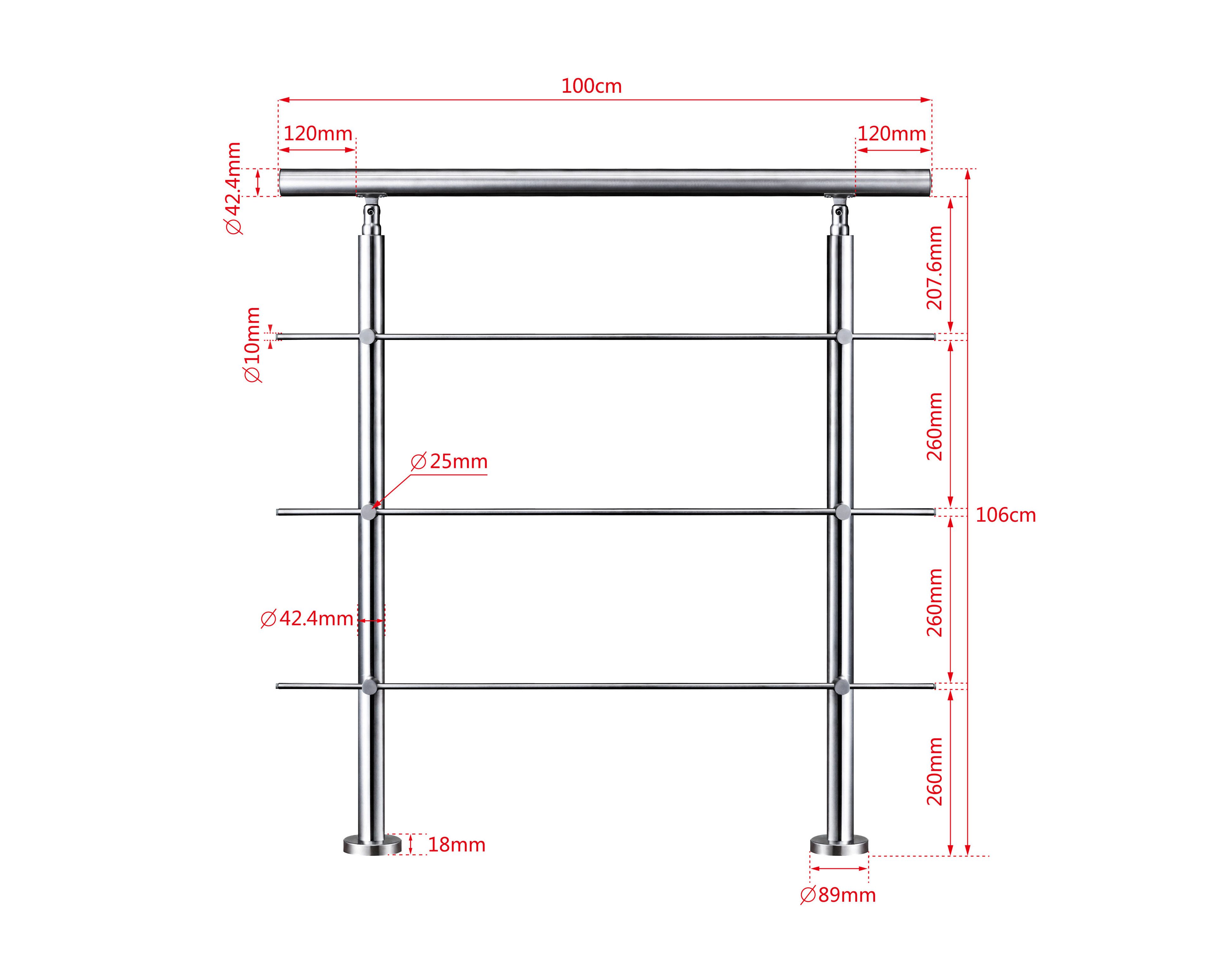 AICA Treppengeländer Edelstahl Material Handläufe 3/5 guardrails Treppe Geländer 80-240 cm, 100 cm Länge, Packung, 3-tlg., 201 Edelstahl, Starke Qualität, Verstellbarer Winkel