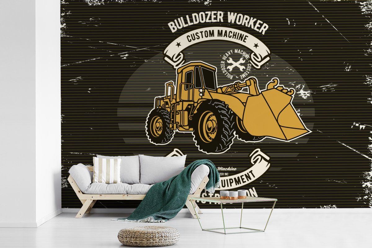 Bulldozer - Schlafzimmer, Tapete MuchoWow Fototapete für Vinyl Vintage Angebot, Wohnzimmer, bedruckt, St), Kinderzimmer, (6 - Wallpaper Matt,
