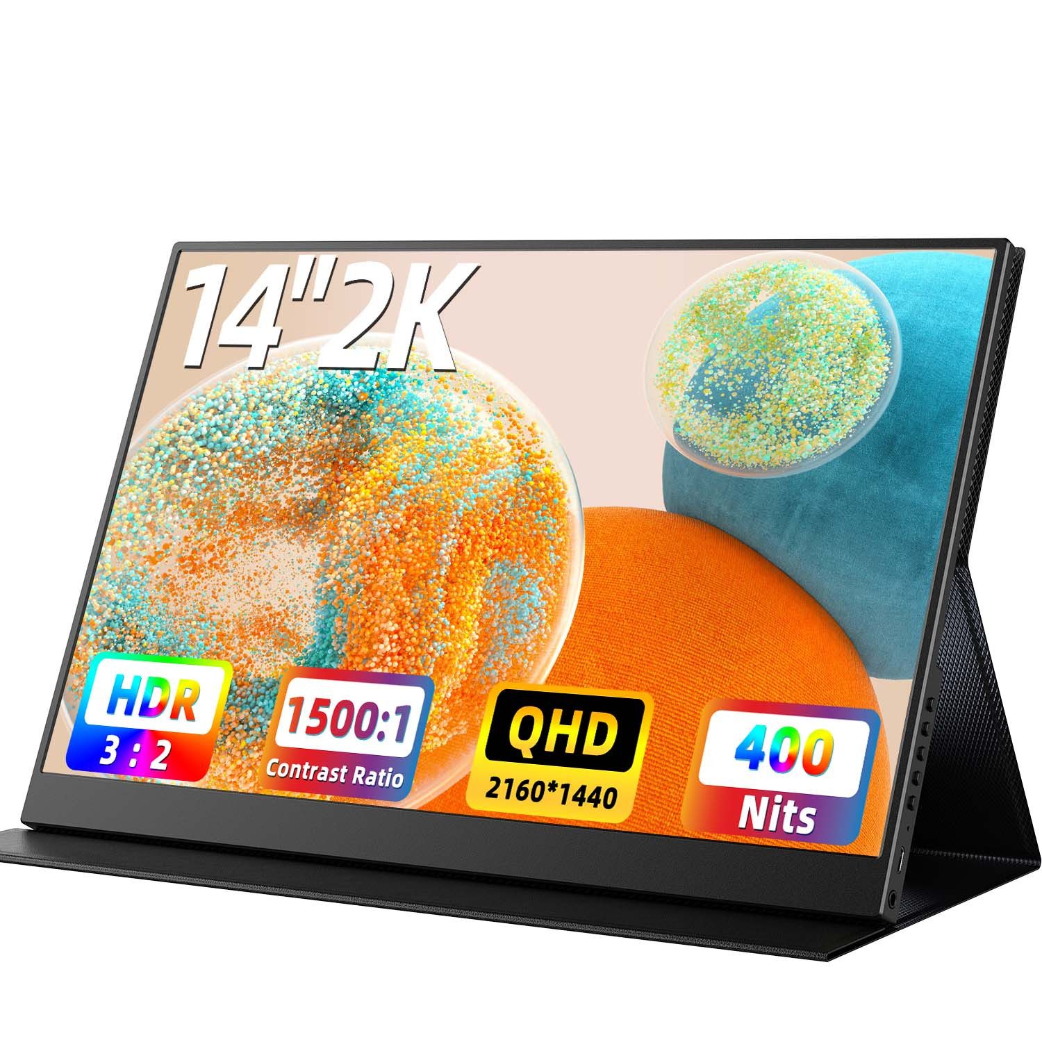 UPERFECT Tragbarer Monitor, Gaming Monitor, 2K-Mobilmonitor Portabler Monitor (35,56 cm/14 ", 2160x1440 px, 2K QHD, 30 ms Reaktionszeit, 60 Hz, IPS, ultraleicht, ultradünn, 100 % Farbraum)