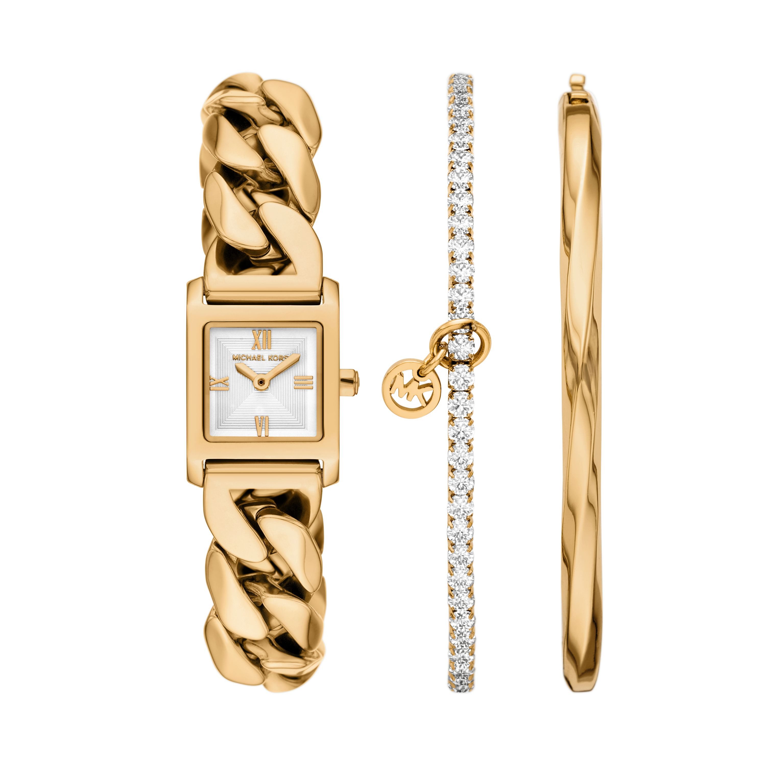 MICHAEL KORS Quarzuhr Georgie MK7655SET, (Set, 3-tlg., Uhr mit zwei Armbänder), Armbanduhr, Edelstahlarmband, Ideal auch als Geschenk, analog